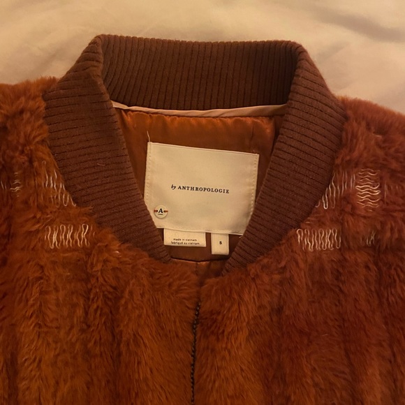 Anthropologie Rust Brown Sherpa Bomber Jacket - size Small - Picture 8 of 13